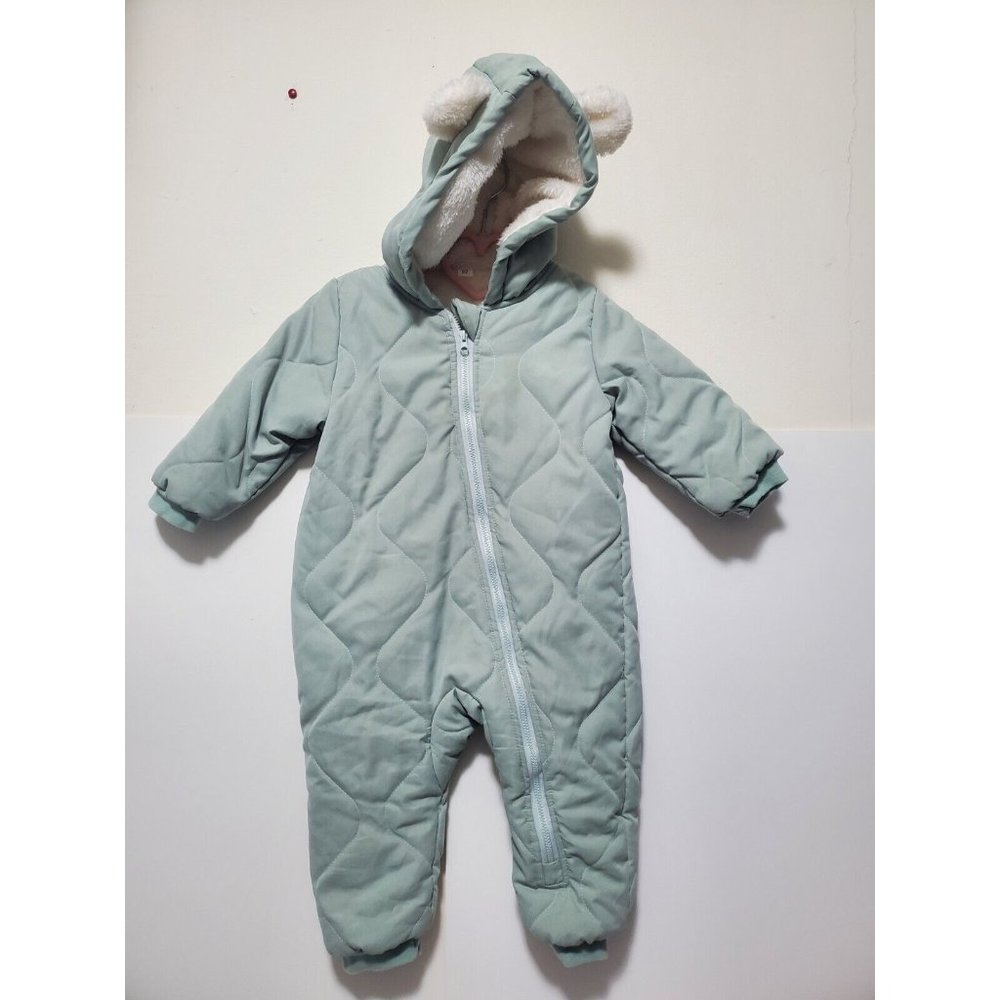 WINTER SNOWSUIT INFANT 12 MONTHS LIGHT GREEN HOODED